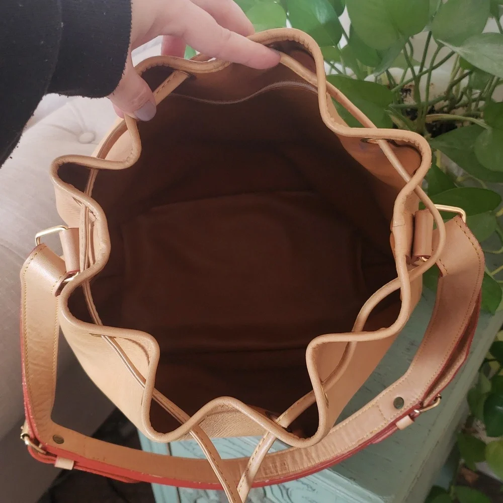 Vintage Large Leather Handmade Drawstring Bucket Bag - Picture 6 of 7